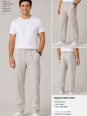 Runcati Pant Pleated Trousers Elastic Back Mens Size XL Lightweight Loose Fit